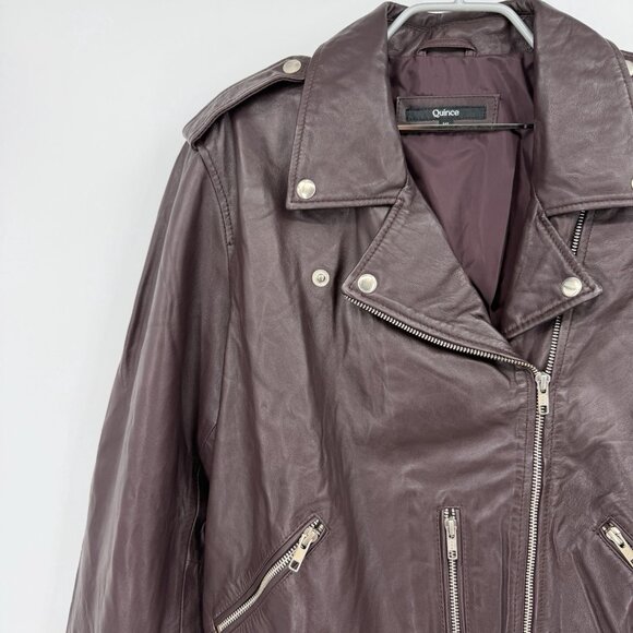 Quince Women's Port Leather Motorcycle Jacket size XL Sheep Leather Belted - Picture 4 of 11